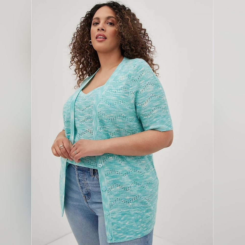 Torrid Marbled Light Blue Short Sleeve Cardigan Sweater Plus Size 2x